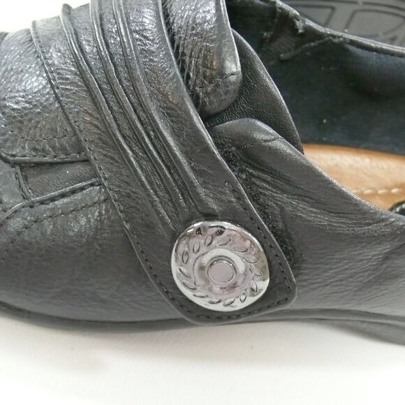 CLARKS ARTISAN black ruched strap leather slip on shoes 6M - Picture 3 of 5